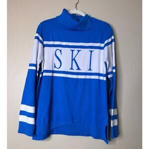 SKI Blue Pull Over Turtle / Mock Neck with Button Accents SKI size XL